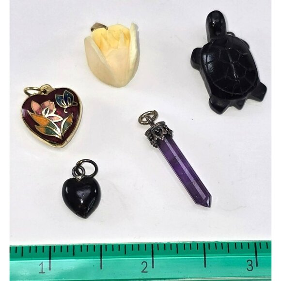 Assorted Jewelry Pendants Set Amethyst Enamel Heart Charms Tortoise Rose li608 - Picture 5 of 10